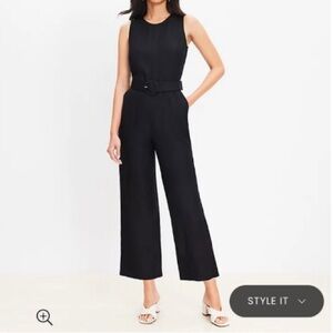 LOFT Linen Blend Belted Sleeveless Jumpsuit. Size 4